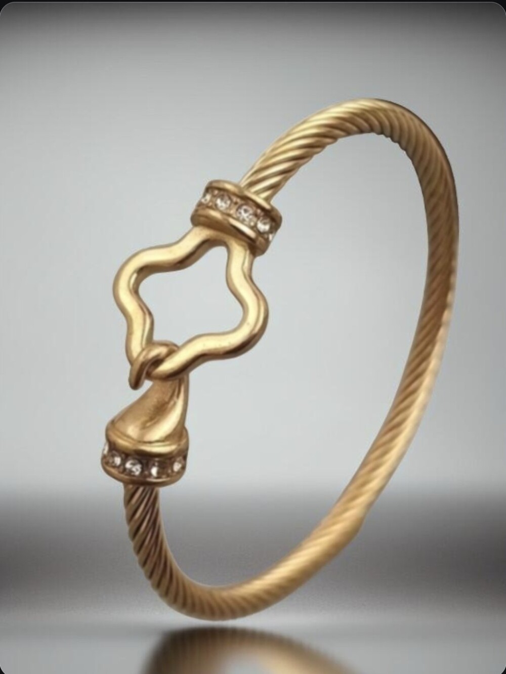 Clover Toggle 18k Gold Plated Stainless Zircon Crystal Bangle Bracelet